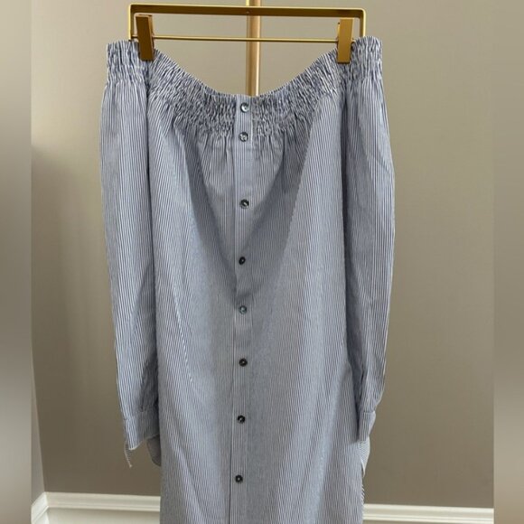 Molly Bracken Navy White Striped Off Shoulder Tunic Top Small Nautical Resort We - Picture 5 of 7